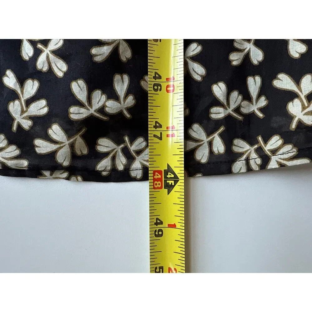 Tory Burch Smocked Midi Dress in Black Little Leaves Size Large